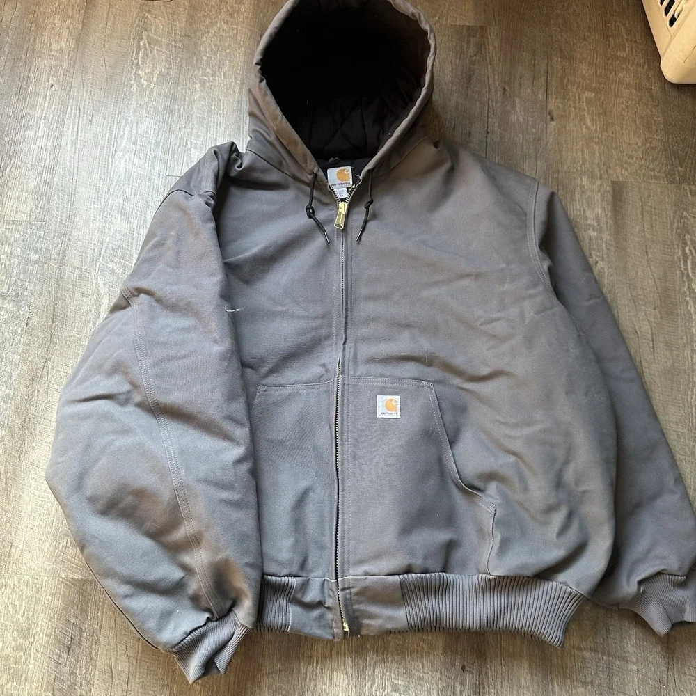 Vintage 90s Y2K J130 ARG Carhartt Sandstone‎ Duck Active Jacket Army Gray 3XL
